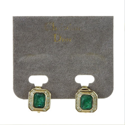 Christian Dior Earrings Metal Rhinestone Gold Green White Accessories Women's