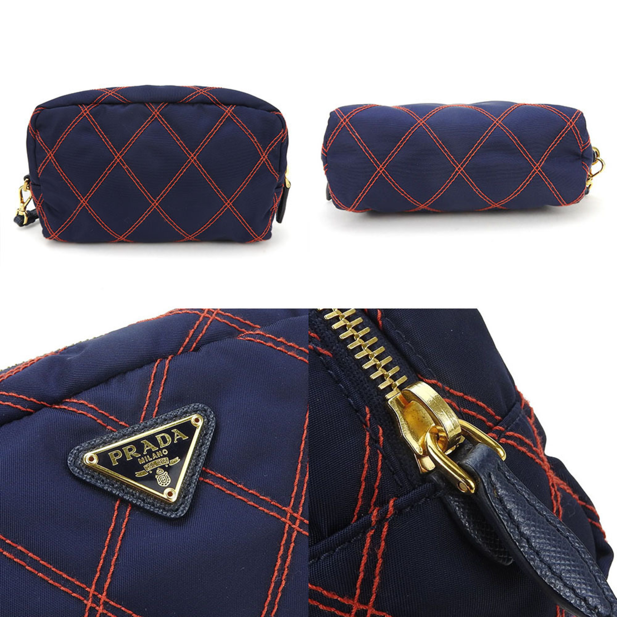 Prada 1NE005 Navy Red Quilted Nylon Ladies PRADA pouch