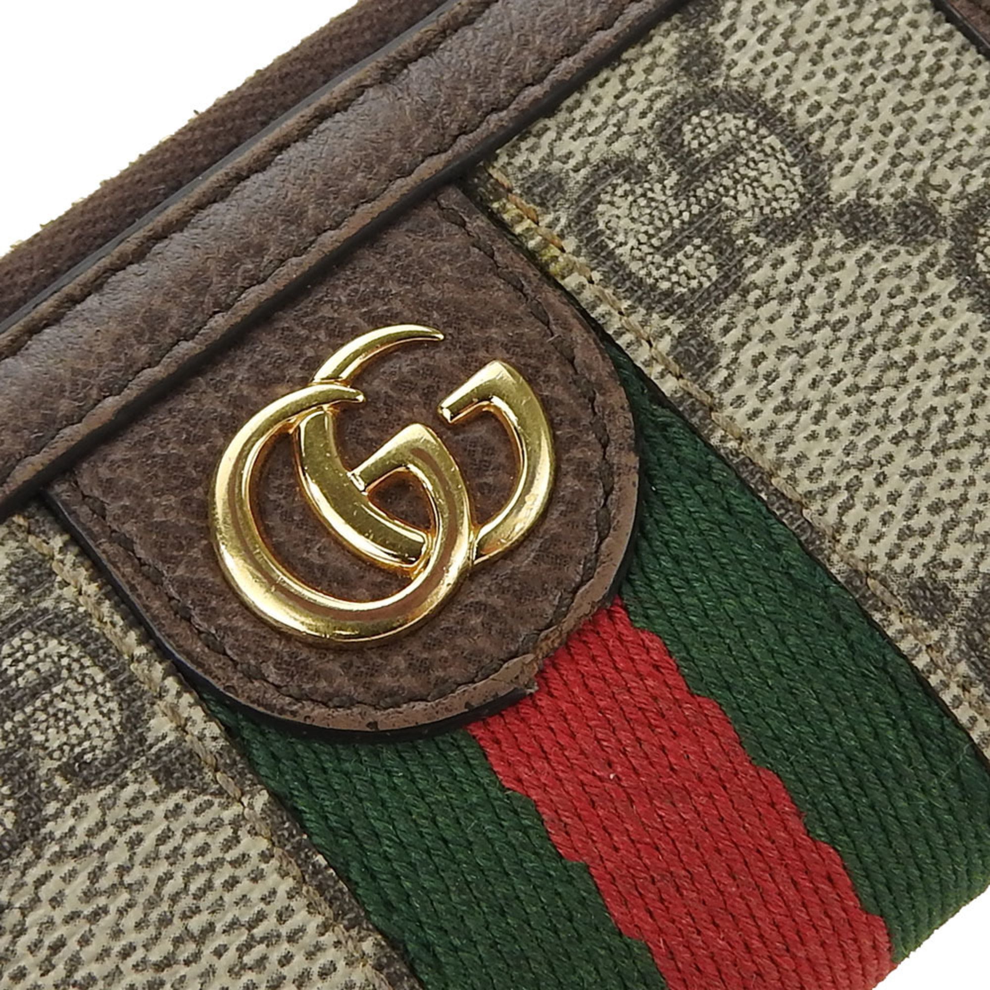 Gucci Key Case Offdia 523157 Sherry Line GG Supreme Canvas Leather Brown Ribbon Ring GUCCI