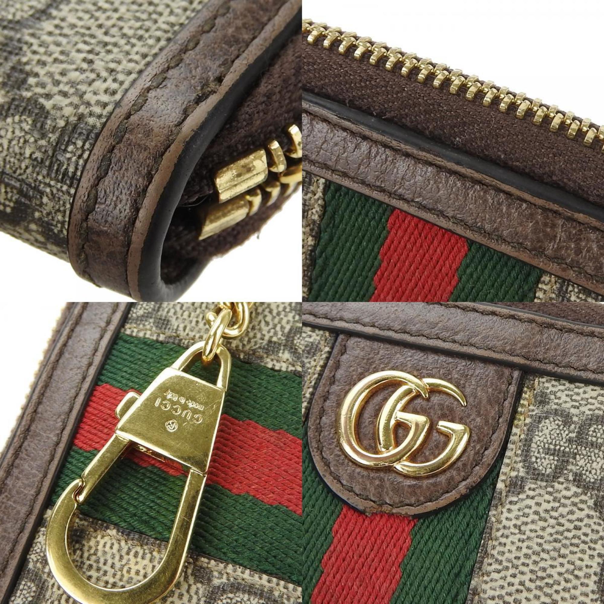 Gucci Key Case Offdia 523157 Sherry Line GG Supreme Canvas Leather Brown Ribbon Ring GUCCI