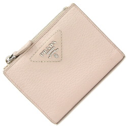 Prada Bifold Wallet 1ML050 Beige Leather Compact Triangle Ladies PRADA