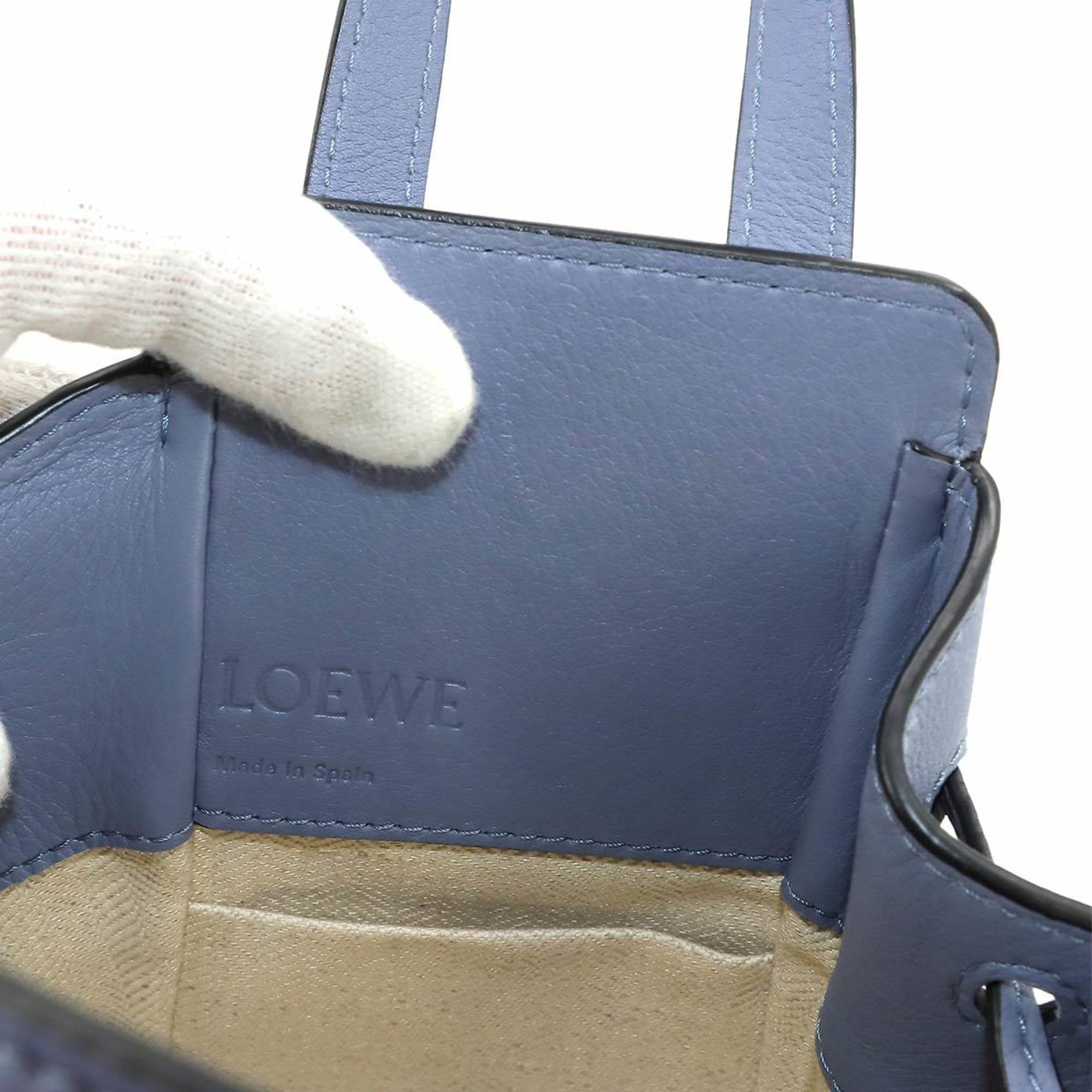 LOEWE Hammock Drawstring 2way Hand Shoulder Bag Leather Blue Mini