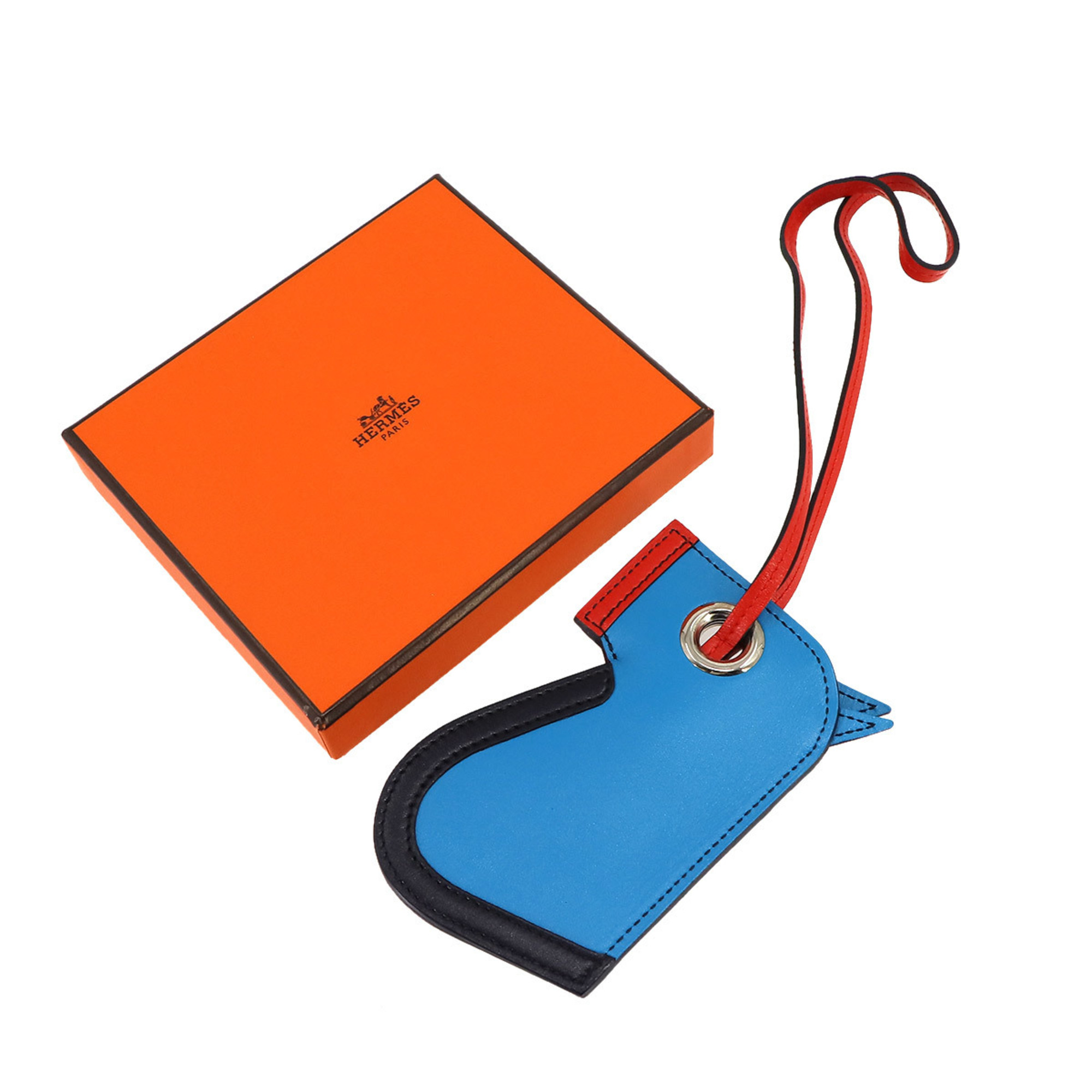 Hermes HERMES Camails Bag Charm Tadelakt Blue Zanzibar Orange Poppy A Engraved