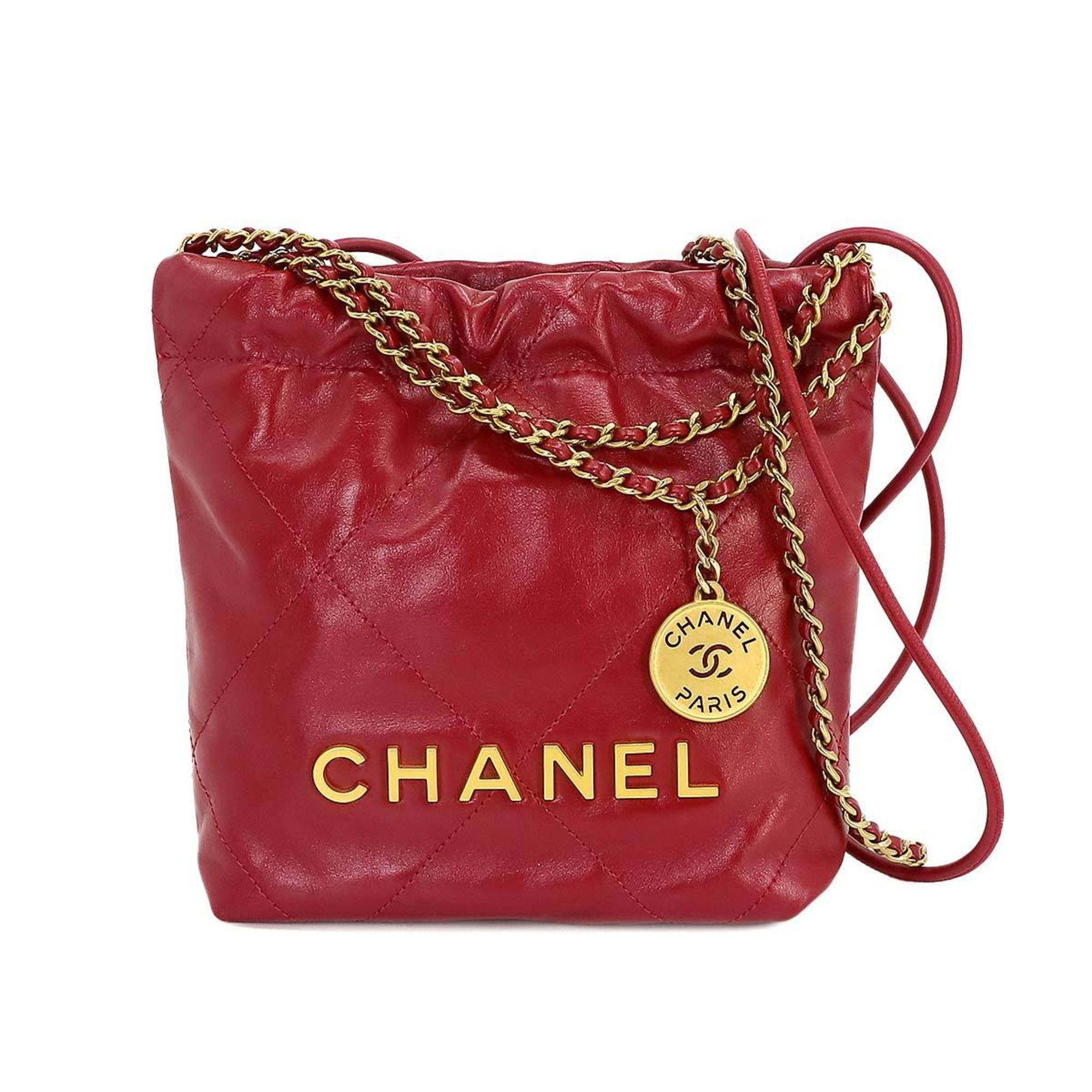 CHANEL 22 2way chain hand shoulder bag leather red AS3980 Mini Bag