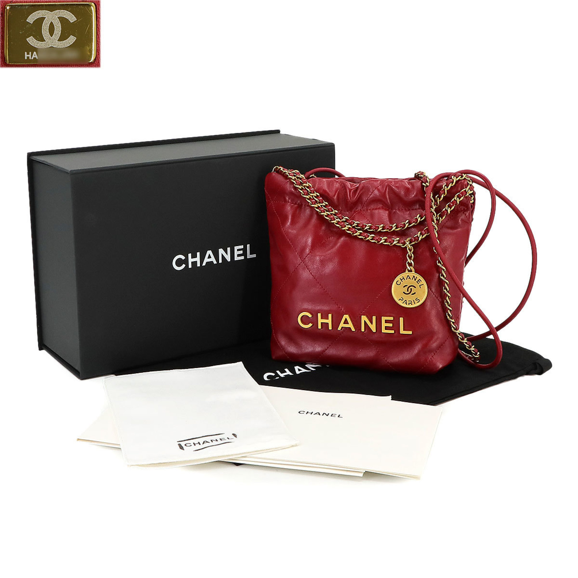CHANEL 22 2way chain hand shoulder bag leather red AS3980 Mini Bag