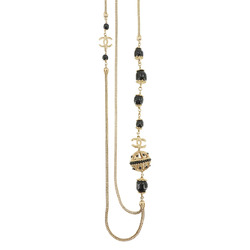 CHANEL Cocomark Long Necklace Rhinestone Gold Black B16A