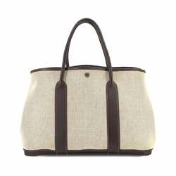 Hermes HERMES Garden 36 PM Toile ash leather natural marron □H engraved Party