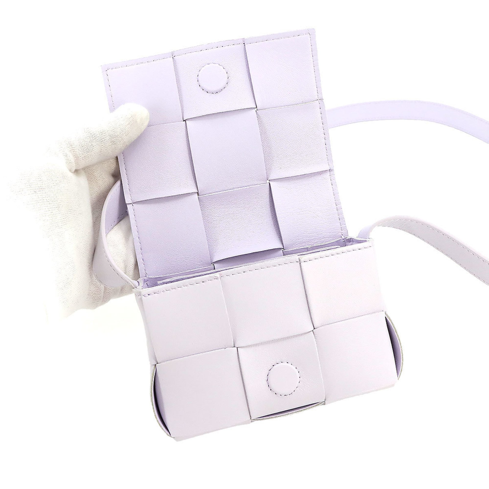 BOTTEGA VENETA Intrecciato Candy Cassette Shoulder Bag Leather Wisteria Light Purple 666688
