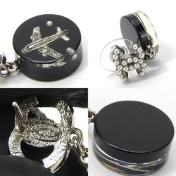 CHANEL silver plated 16S black here mark airplane accessories ladies pierced