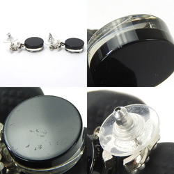 CHANEL silver plated 16S black here mark airplane accessories ladies pierced