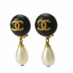 CHANEL Earrings Coco Mark 96A Black Gold Plated Accessories Women's black
