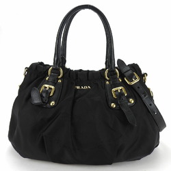 Prada handbag shoulder nylon leather black ladies PRADA