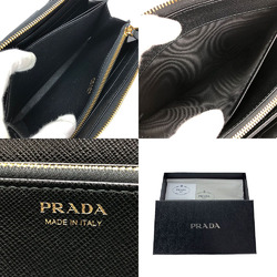 PRADA 1ML506 Round Long Wallet Saffiano Ribbon Black Leather Women's zip around long wallet black ribbon Nero