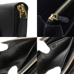PRADA 1ML506 Round Long Wallet Saffiano Ribbon Black Leather Women's zip around long wallet black ribbon Nero