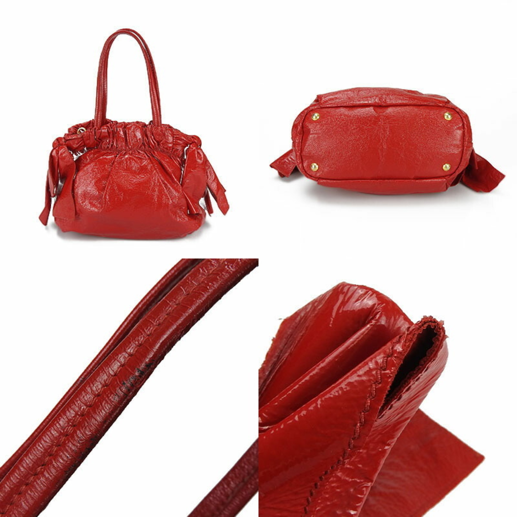 PRADA Prada handbag shoulder strap patent enamel ribbon red ladies hand bag