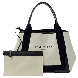 BALENCIAGA Bag Women's Brand Tote Handbag Canvas Navy Cabas S Natural Black 339933 With Pouch