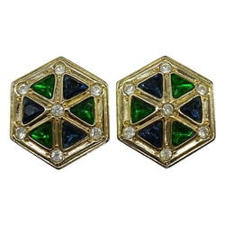 Christian Dior Earrings Women's Brand Stone Gold Green Blue For Both Ears