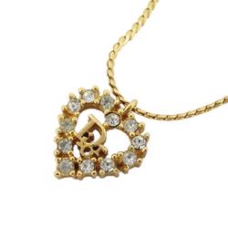 Christian Dior Necklace Heart Motif Rhinestone GP Plated Gold Ladies