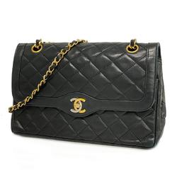 Chanel Shoulder Bag Matelasse Paris Limited W Flap Chain Lambskin Black Ladies