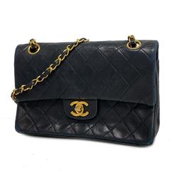 Chanel Shoulder Bag Matelasse W Flap Chain Lambskin Black Ladies