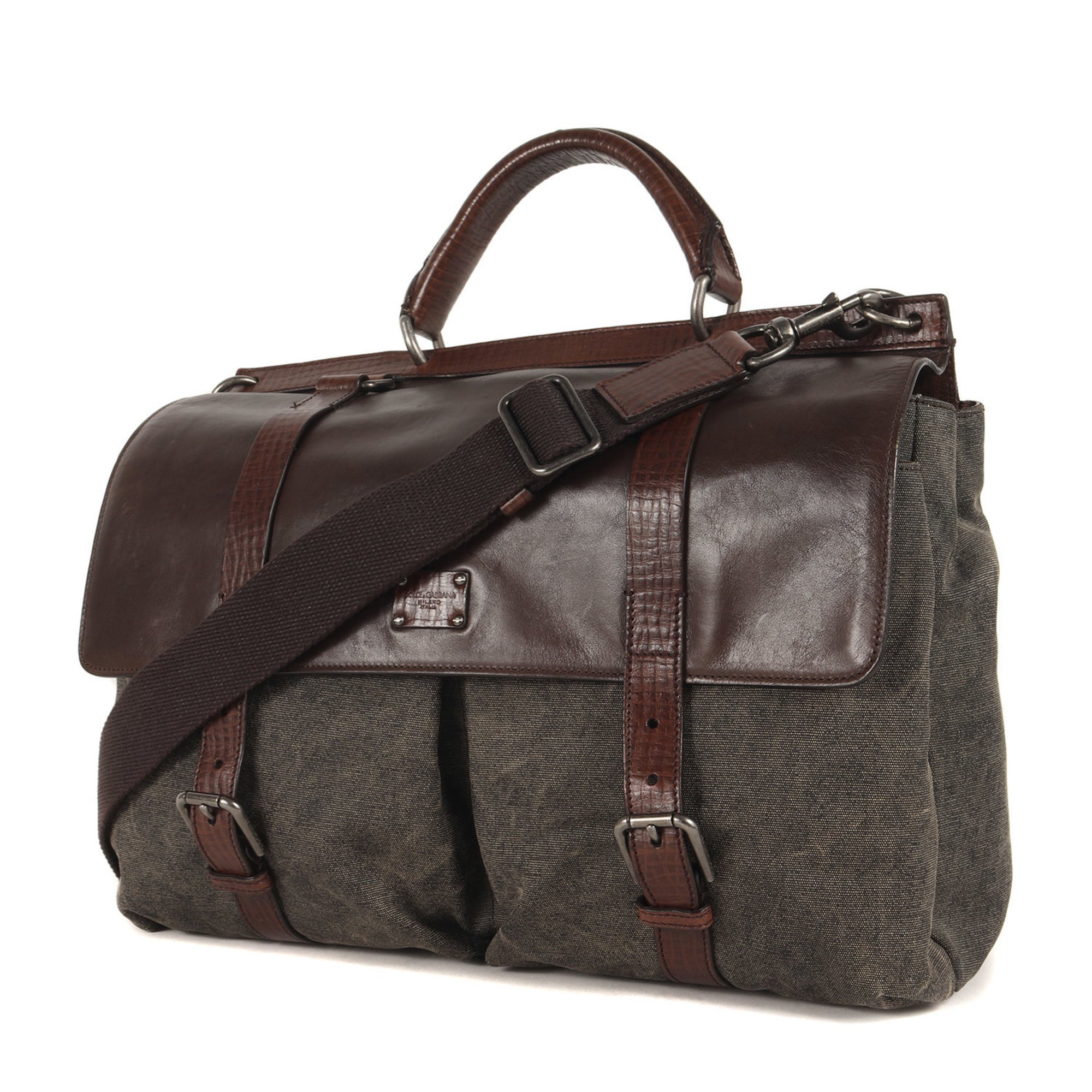 DOLCE&GABBANA Dolce & Gabbana Leather Combination Canvas 2way Shoulder Hand Bag Flap Brown Luxury Men's