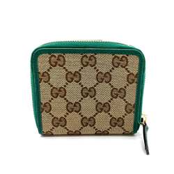 Gucci Wallet Bifold Beige x Green W Square Women's GG Canvas Leather 346056 GUCCI