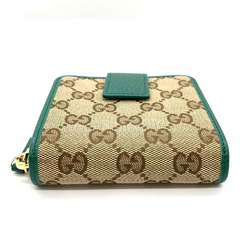 Gucci Wallet Bifold Beige x Green W Square Women's GG Canvas Leather 346056 GUCCI