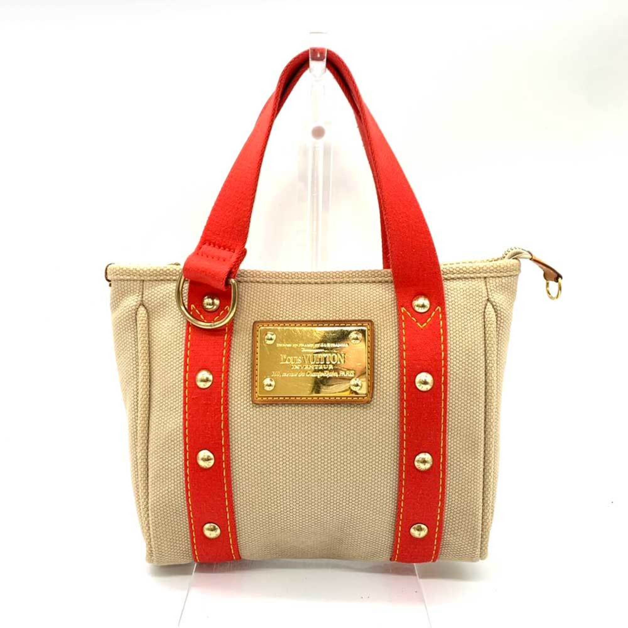 Louis Vuitton Bag Antigua Cabas PM Beige x Red Handbag Studs Ladies Canvas