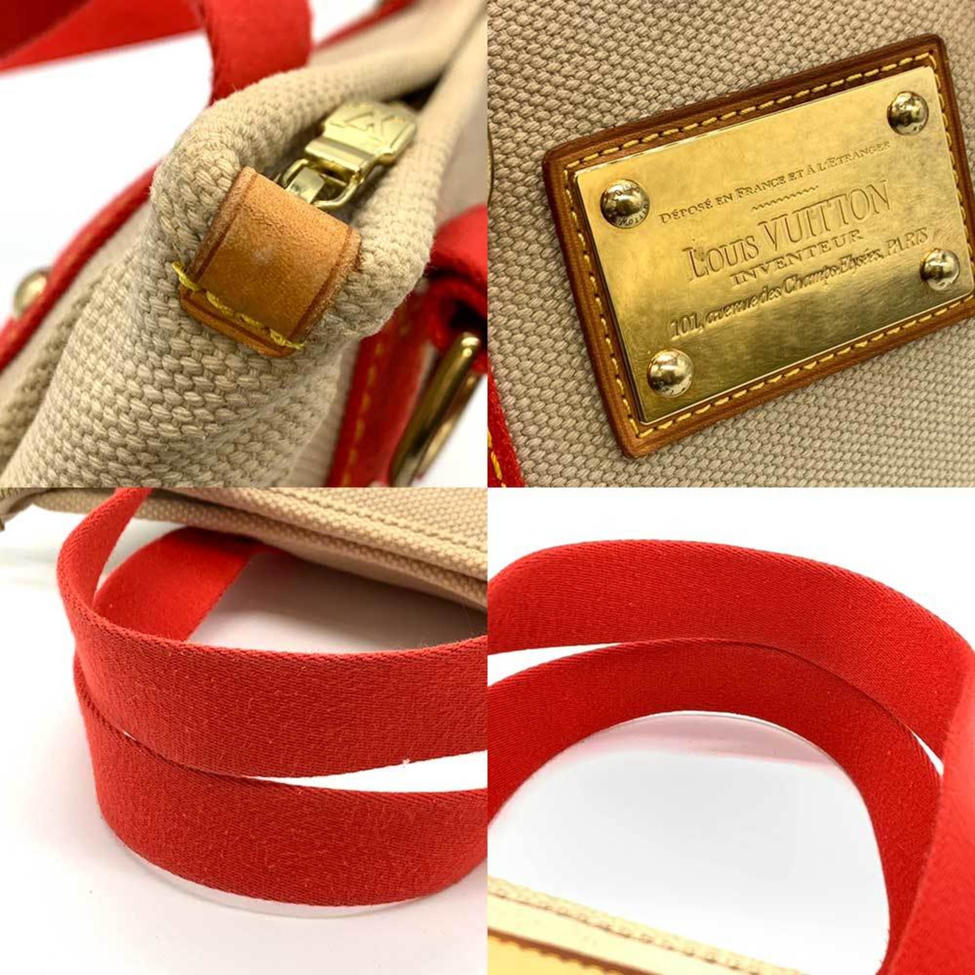 Louis Vuitton Bag Antigua Cabas PM Beige x Red Handbag Studs Ladies Canvas