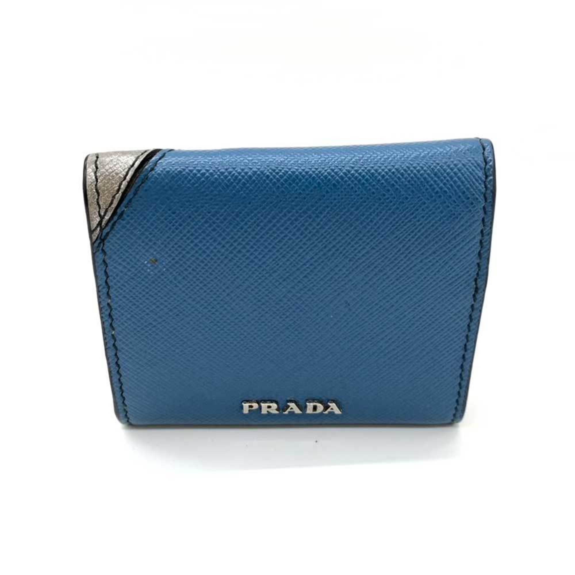 PRADA Wallet Robot Wallet/Coin Case Blue x Yellow Silver Color Metallic Coin Purse Square Studs Ladies Men's Saffiano Leather 2MM935