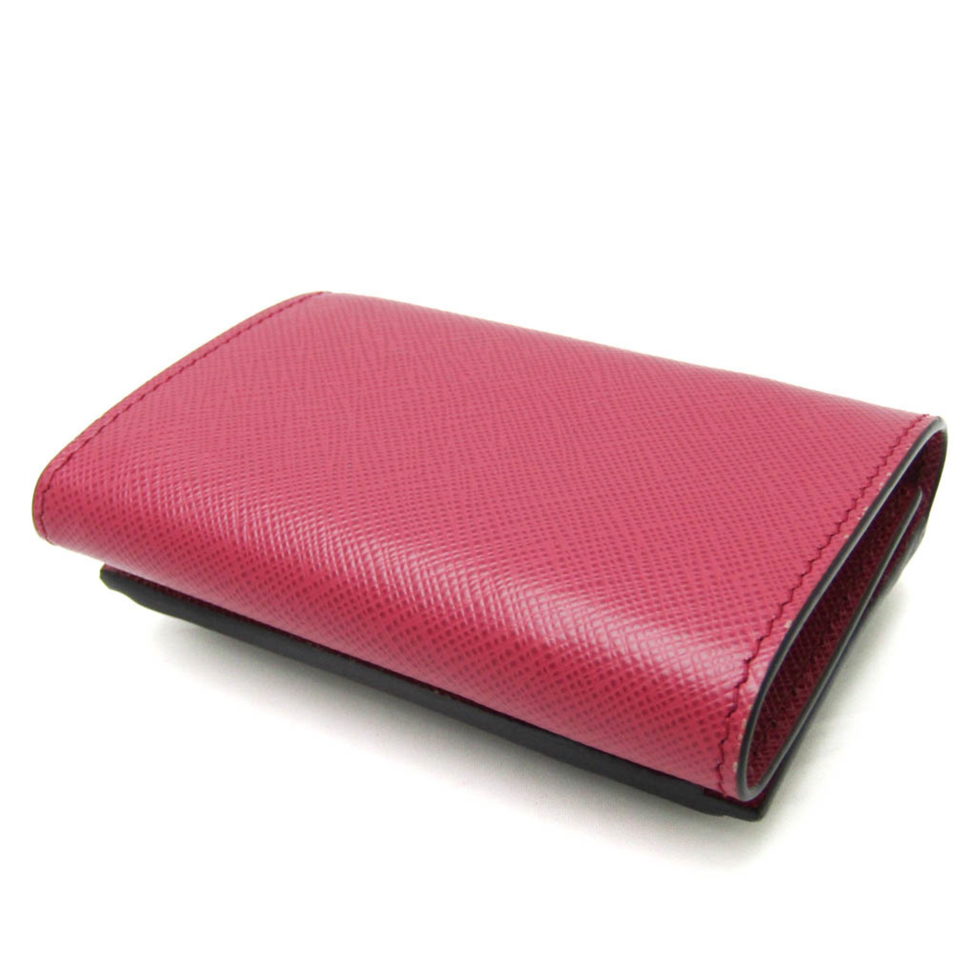 Prada Saffiano 1MH021 Women's Leather Wallet (tri-fold) Black,Pink