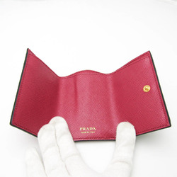Prada Saffiano 1MH021 Women's Leather Wallet (tri-fold) Black,Pink