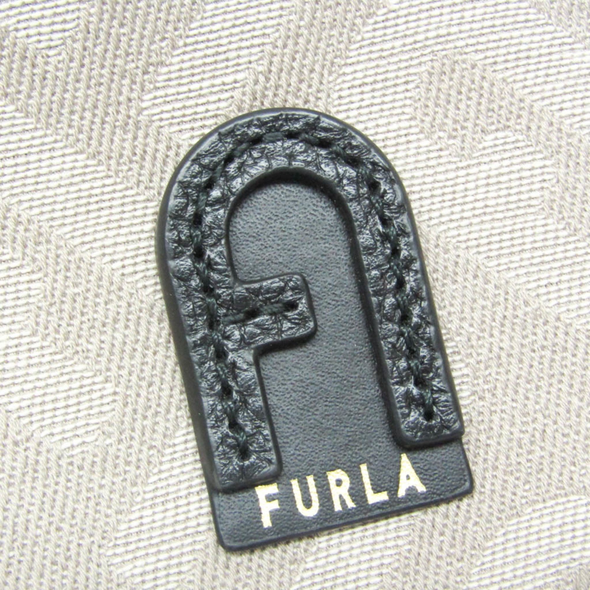 Furla ATENA S WB00397 Women's Leather,Canvas Shoulder Bag Black,Grayish