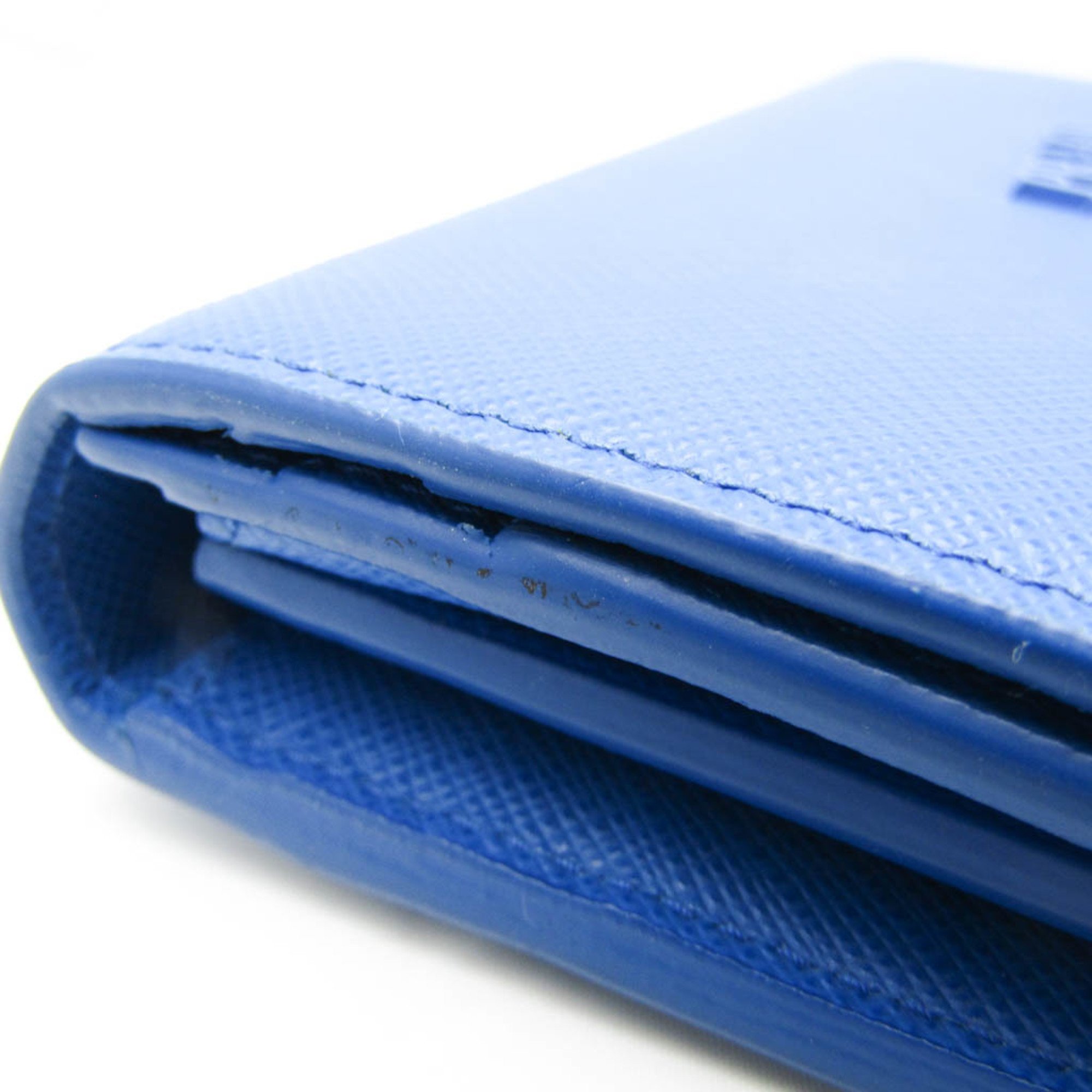 Prada Saffiano 1MH132 Women's Leather Long Wallet (bi-fold) Blue