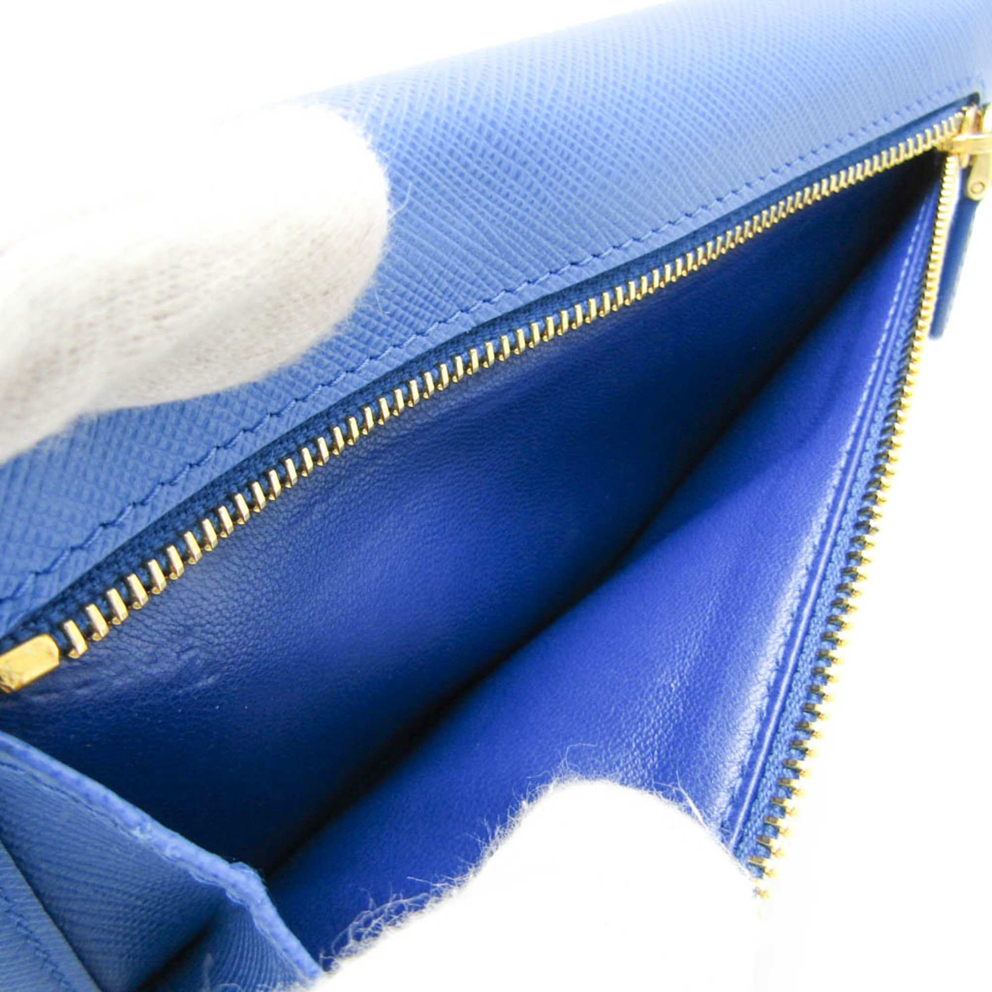 Prada Saffiano 1MH132 Women's Leather Long Wallet (bi-fold) Blue