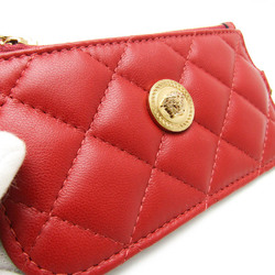 Versace Medusa Brand Quilted Coin Purse DP3I168S Leather Card Case Red Color