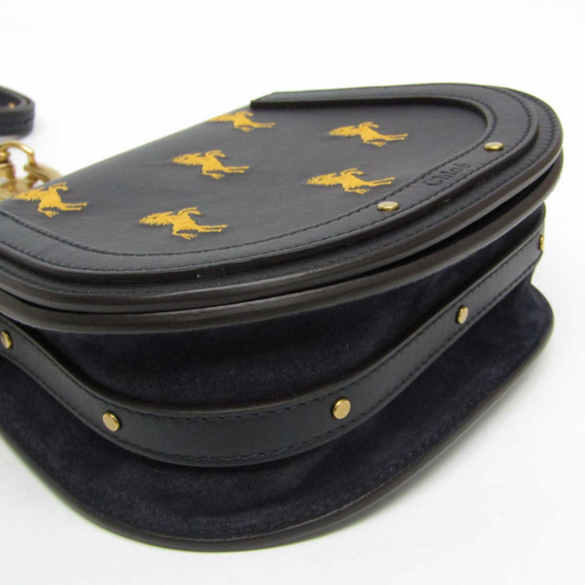 Chloé Little Horse Women's Leather,Suede Shoulder Bag Dark Navy