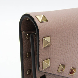 Valentino Garavani Rockstud Chain TW2P0Q58 Women's Leather Shoulder Bag Pink Beige