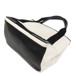 Balenciaga Navy Cabas S 339933 Women's Canvas,Leather Handbag Black,Cream