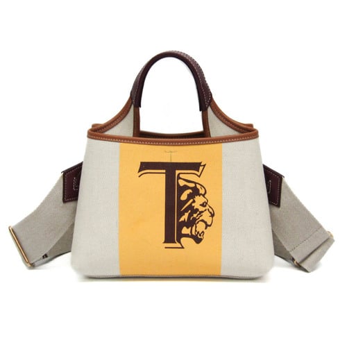 Tod's Micro Women's Leather,Canvas Handbag,Shoulder Bag Beige,Brown
