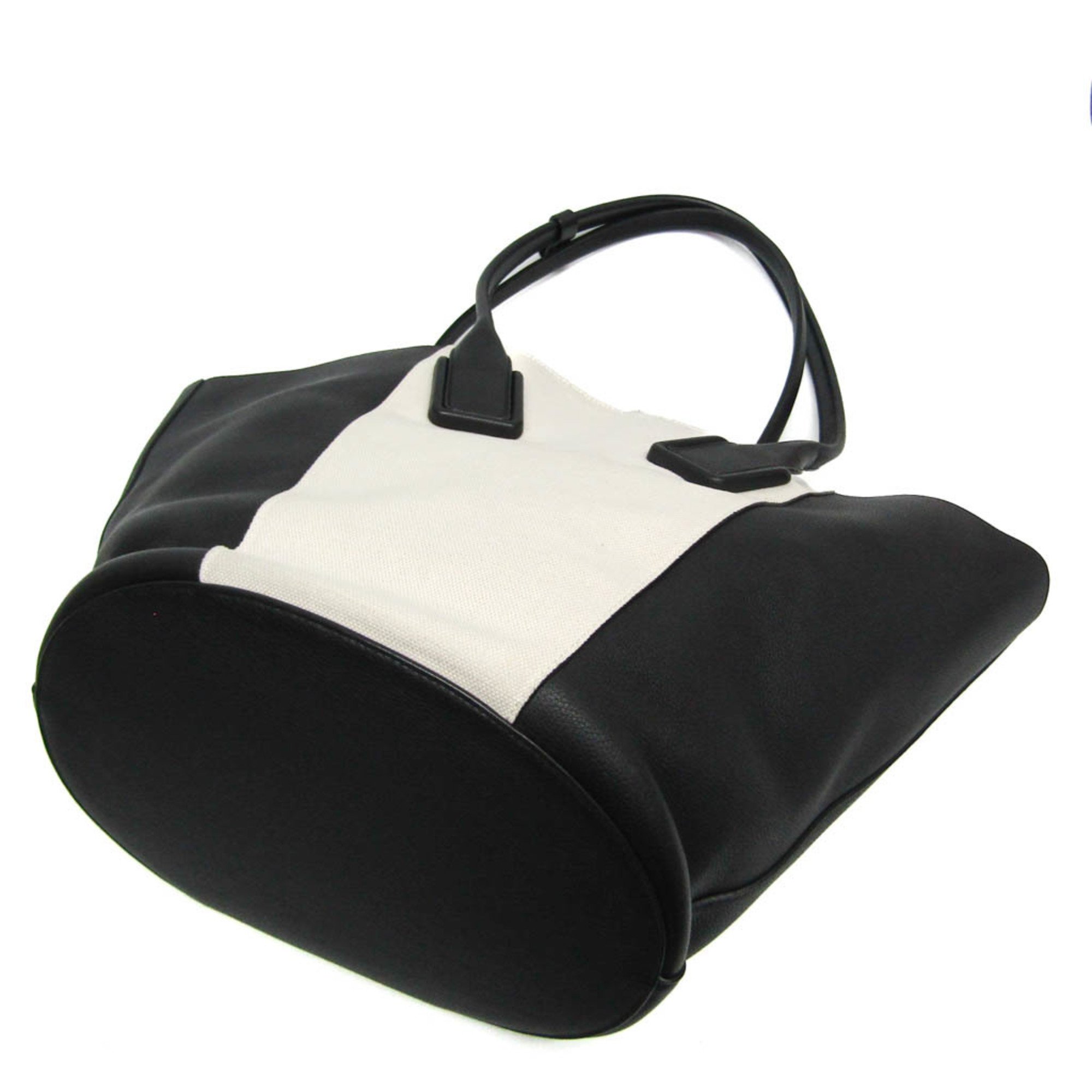 Bottega Veneta Basket Large Women's Leather,Canvas Tote Bag Black,Off-white