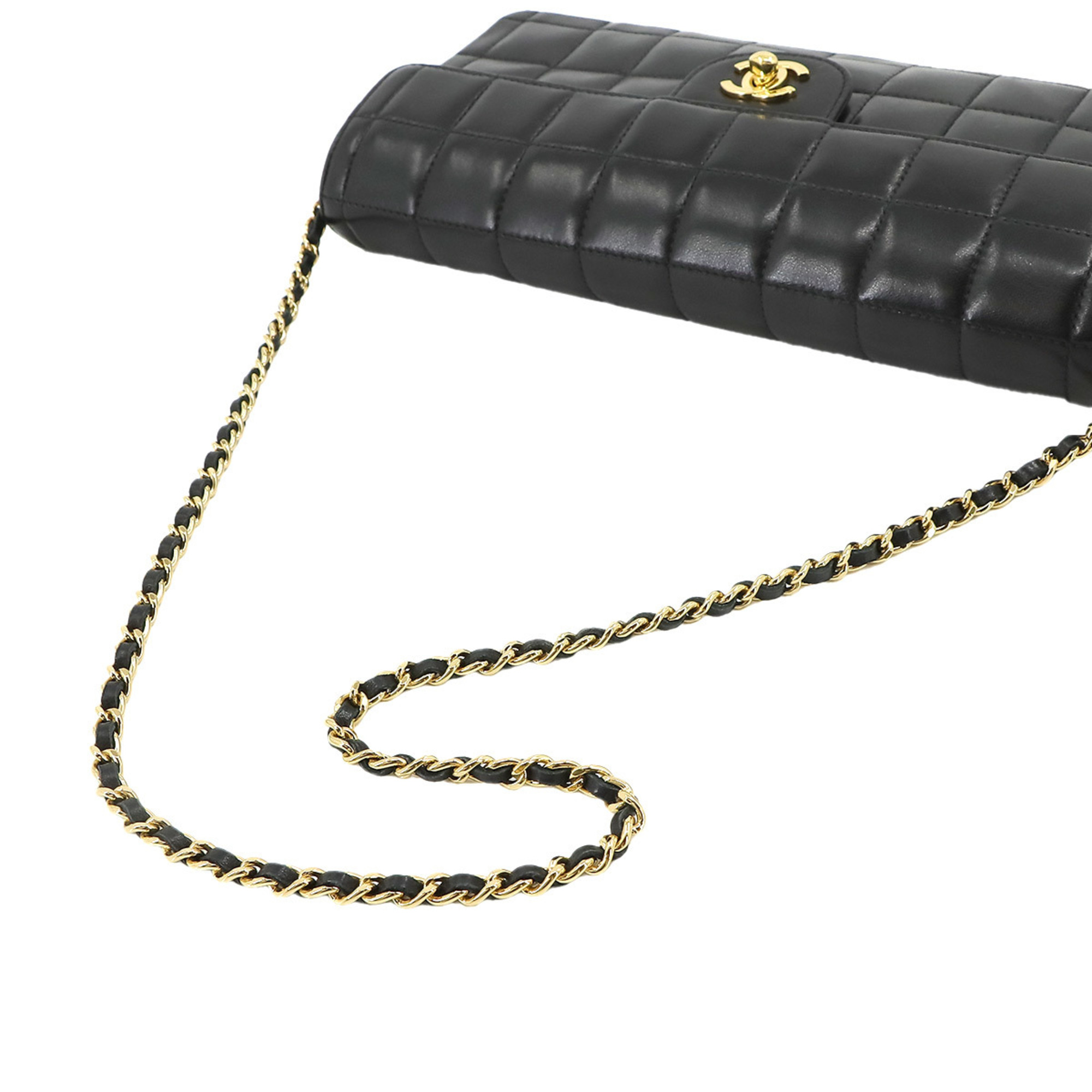 CHANEL Chocolate Bar Shoulder Bag Leather Black A15316 Gold Hardware