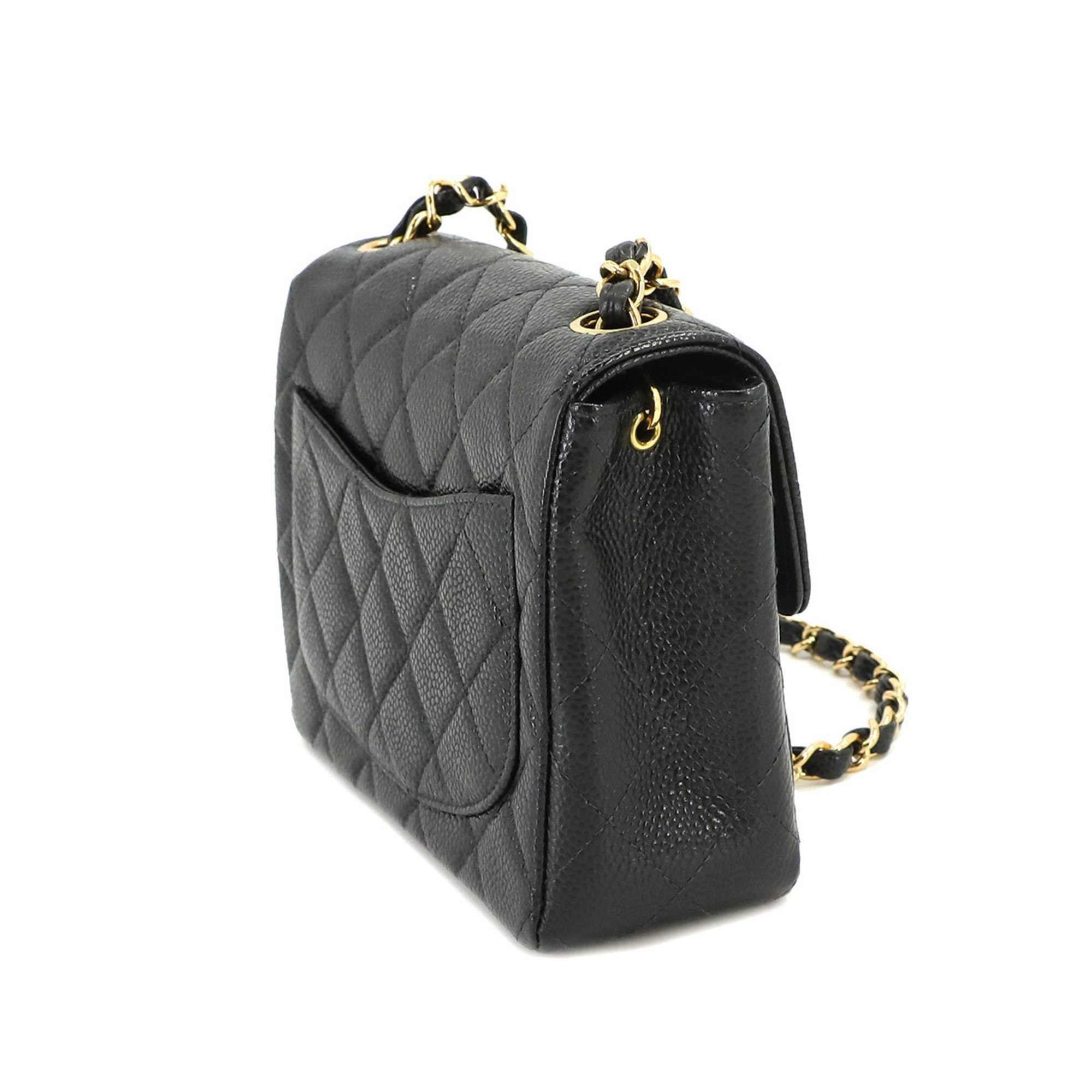CHANEL Matelasse Chain Shoulder Bag Caviar Skin Black A01115 Gold Hardware Mini