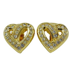 Christian Dior Earrings Women's Brand Heart Gold Rhinestone For Both Ears
