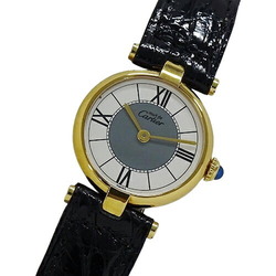 Cartier Watch Ladies Brand Must Vendome SM Vermeil Quartz QZ 925 Leather 590004 Round