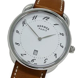 Hermes Watch Men's Brand Arceau GM Date Quartz QZ Stainless Steel SS Leather AR7Q810 Round Polished