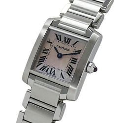 Cartier Watch Ladies Brand Tank Française SM Pink Shell Quartz QZ Stainless Steel SS W51028Q3 Silver Polished