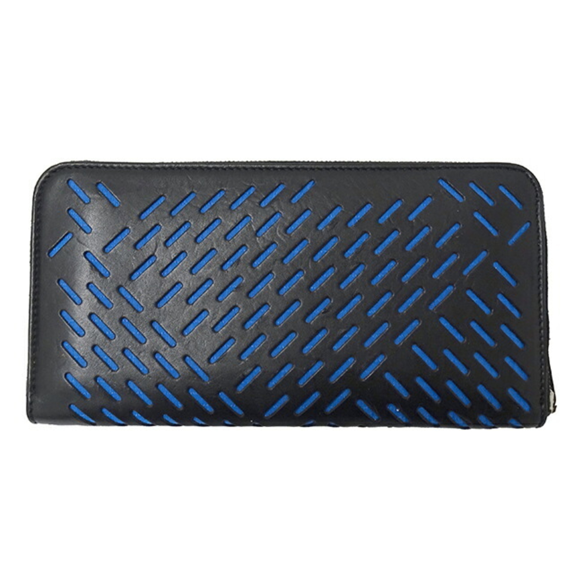 Bottega Veneta BOTTEGAVENETA Wallet Men's Brand Perforated Long Leather Black Blue Round