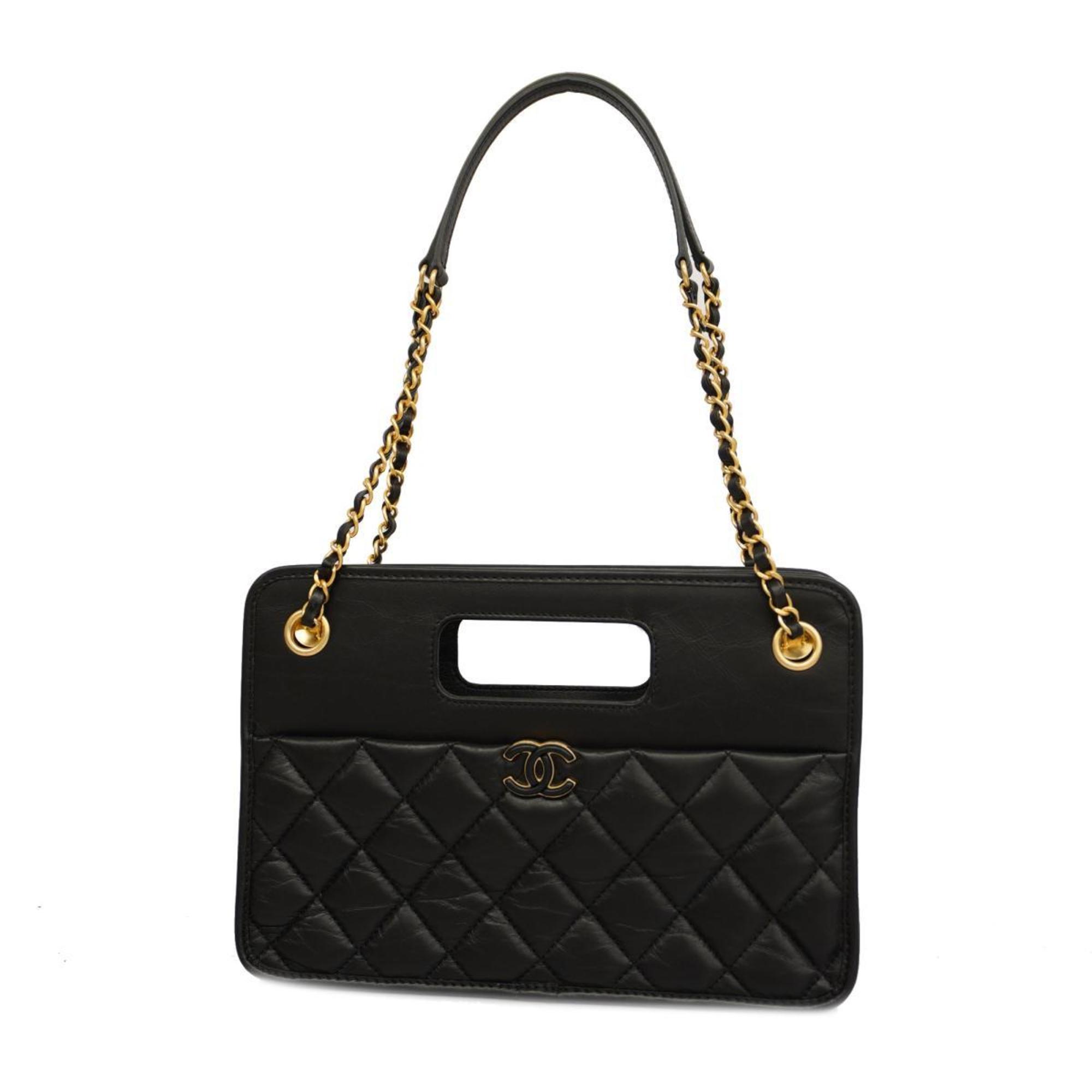 Chanel Shoulder Bag Matelasse Chain Lambskin Black Women's