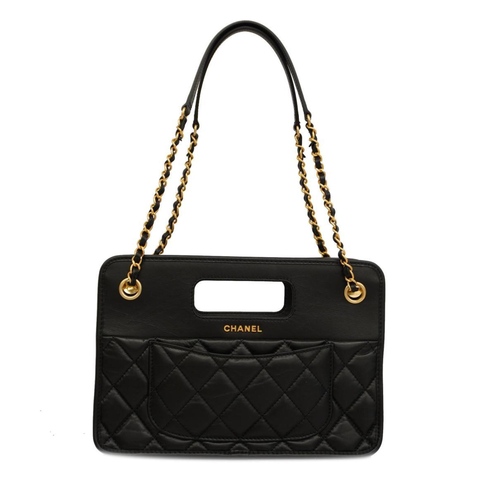 Chanel Shoulder Bag Matelasse Chain Lambskin Black Women's